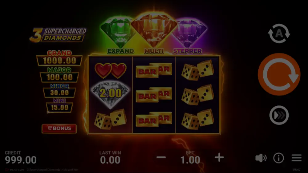 3 Supercharged Diamonds: Hold and Win demo play