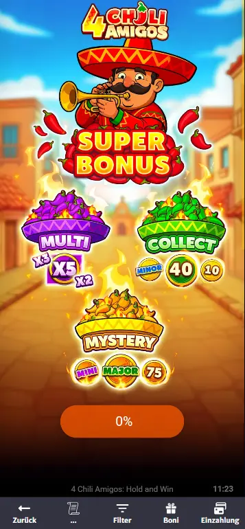 Setting bet size in the 4 Chili Amigos slot before spinning