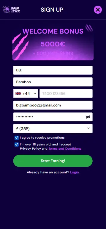 Registering and verifying a casino account