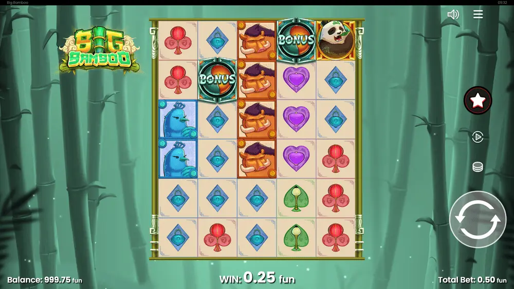 Big Bamboo base game showing Mystery Bamboo symbols face-down alongside Panda and premium symbols