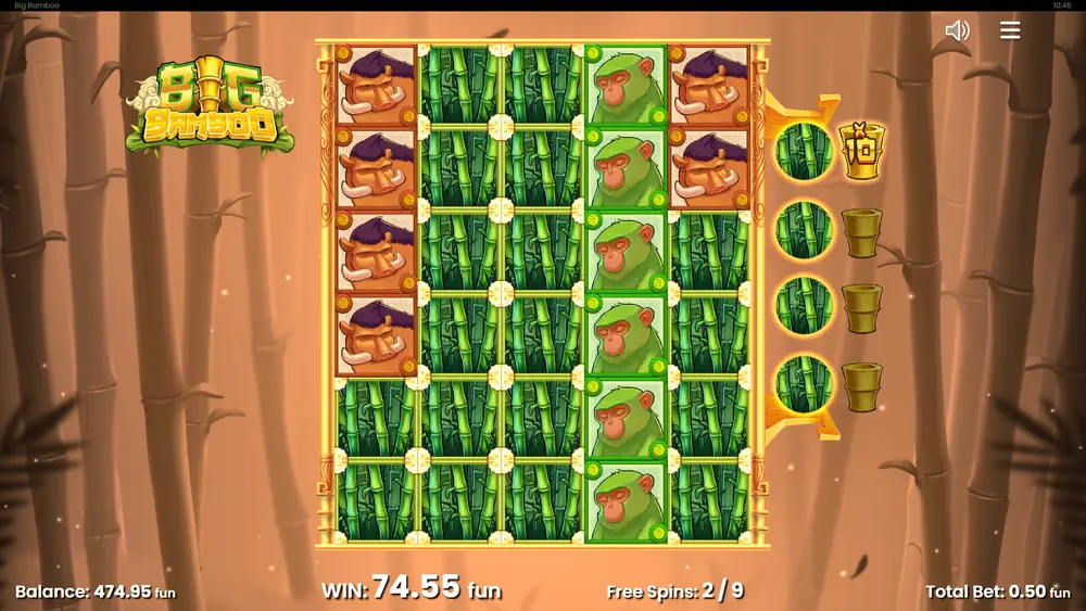 Big Bamboo free spins active with Scatter counter and conversion meter visible