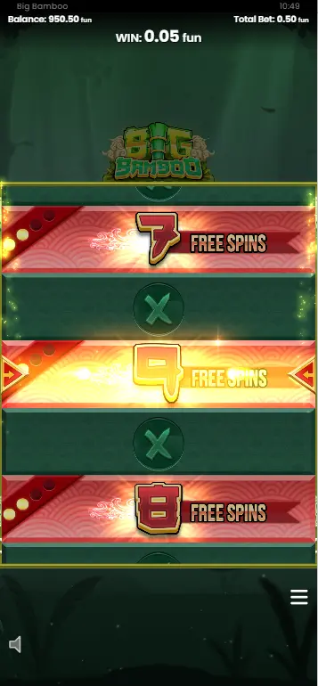 Big Bamboo Gamble Wheel spinning showing sector options including No Prize