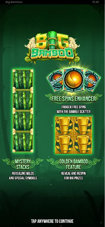 Big Bamboo Mystery Bamboo mid-reveal showing paying symbol Wild and Golden Bamboo outcomes