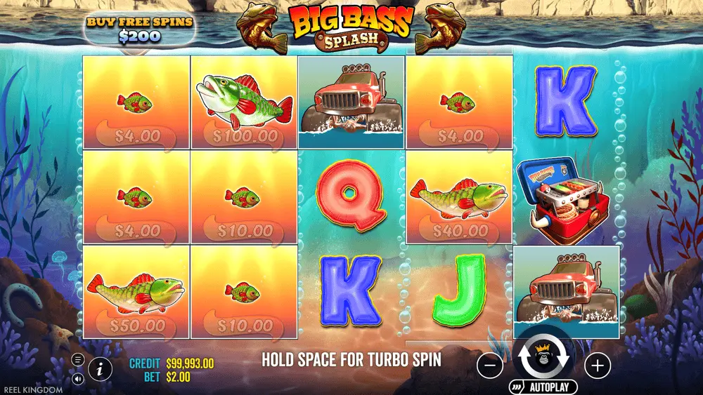Big Bass Splash fish money symbols with visible values across the reels
