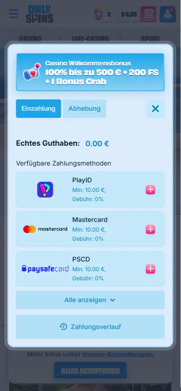 EUR-Einzahlung für Big Bass Bonanza in österreichischem Online-Casino