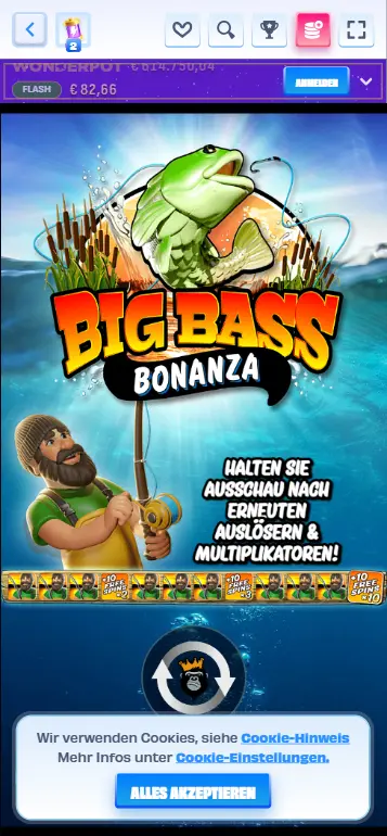 Big Bass Bonanza aktive Spielrunde mit Einsatzregler