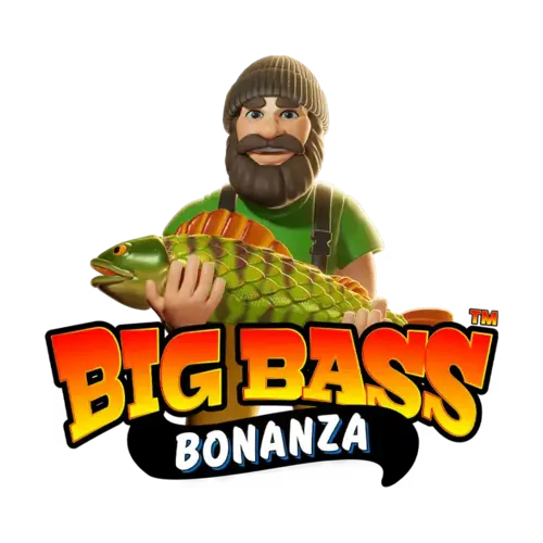 Big Bass Bonanza fisherman character with fishing rod and bass fish