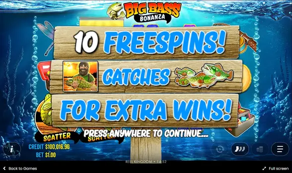 Big Bass Bonanza not on GamStop – Free Spins bonus round with Fisherman Wild collecting Money Symbols