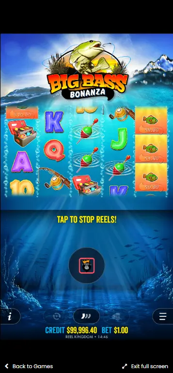 Big Bass Bonanza outside GamStop – active gameplay with reels spinning