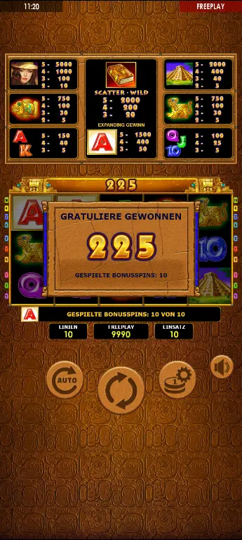 Book of Aztec Basisspiel – vollständige 5x3 Spielansicht mit allen Symbolen