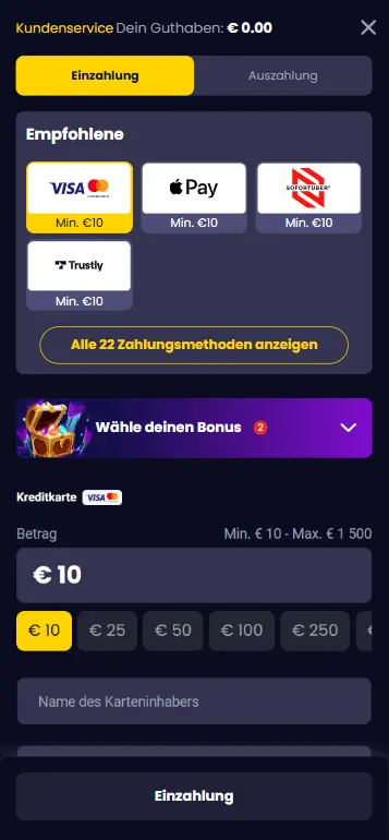 Einzahlung in EUR vornehmen