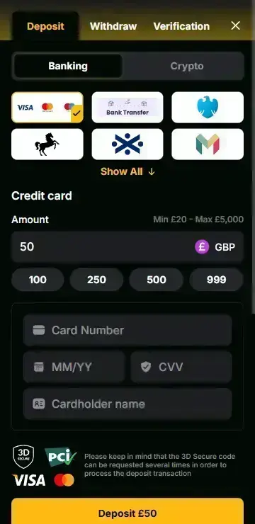 Deposit interface showing PayPal Visa options for Buffalo King Megaways casino