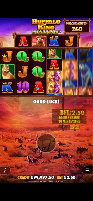 Buffalo King multiplier wilds stacking during free spins showing 2x, 3x and 5x wild symbols