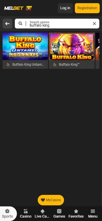 Casino lobby search for Buffalo King app