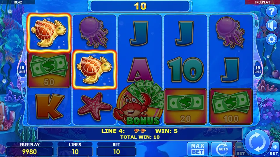 Cash and Crab slot BONUS scatter trigger with CRAB symbols on any reel positions