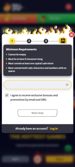 Registering and verifying your casino account to play Cash and Crab