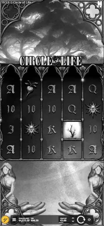 Circle of Life slot base game full view with nature theme and Tree symbols