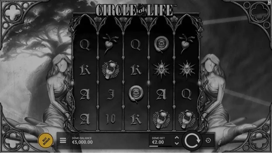 Circle of Life slot demo game window showing Tree of Life growing across nature-themed grid