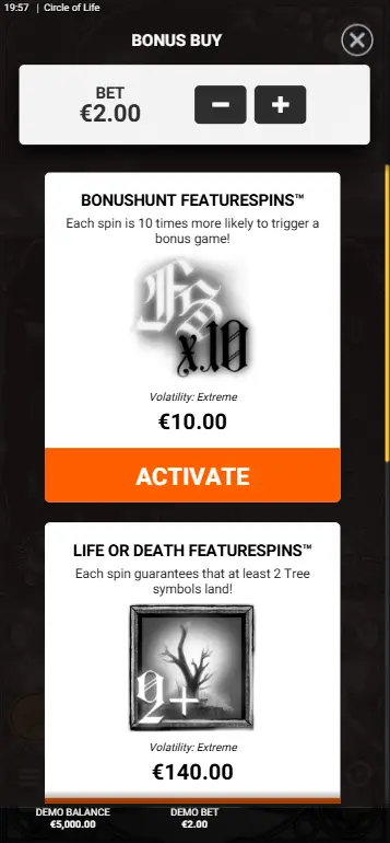 Circle of Life slot Eternal bonus with activated reels guaranteeing Trees