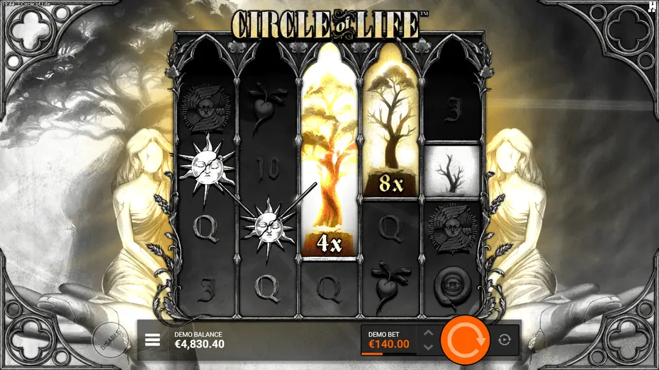 Circle of Life casino Tree symbol with multiplier value visible on grid