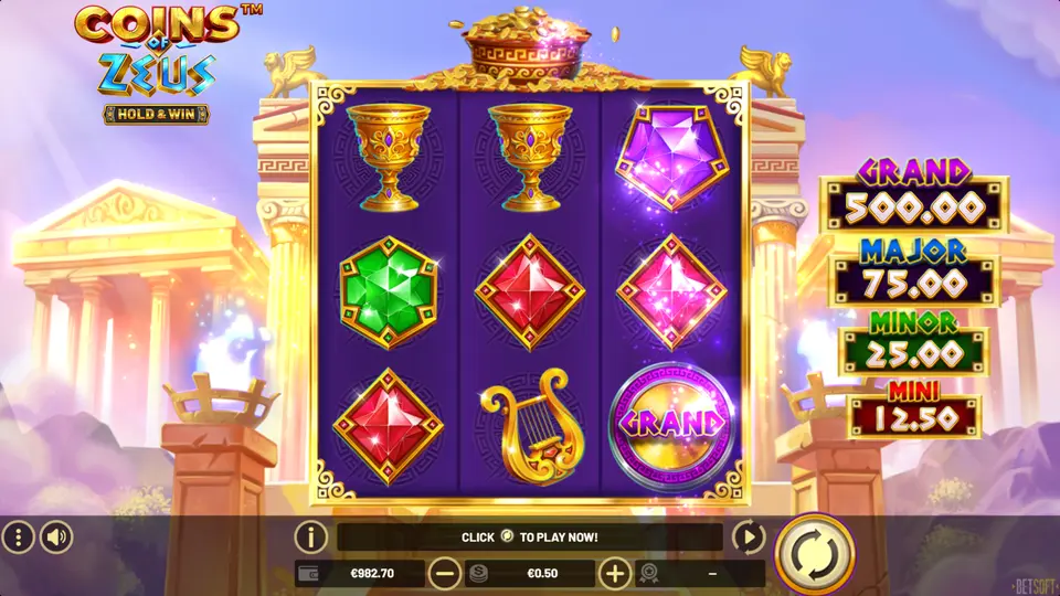 GRAND jackpot prize collected during Coins of Zeus Hold & Win respin round