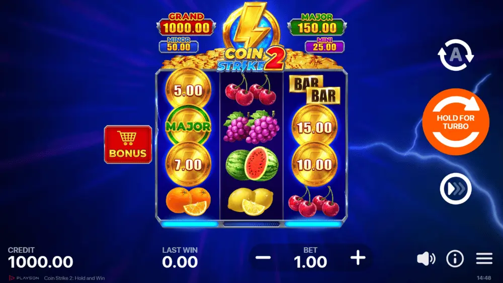 Basic screenshot with a starting screen, no spins made yet
