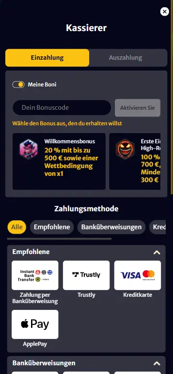 Einzahlung in EUR im Online-Casino vornehmen