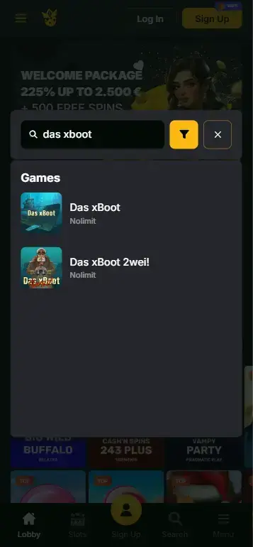 Das xBoot Nolimit City game tile in casino slots lobby