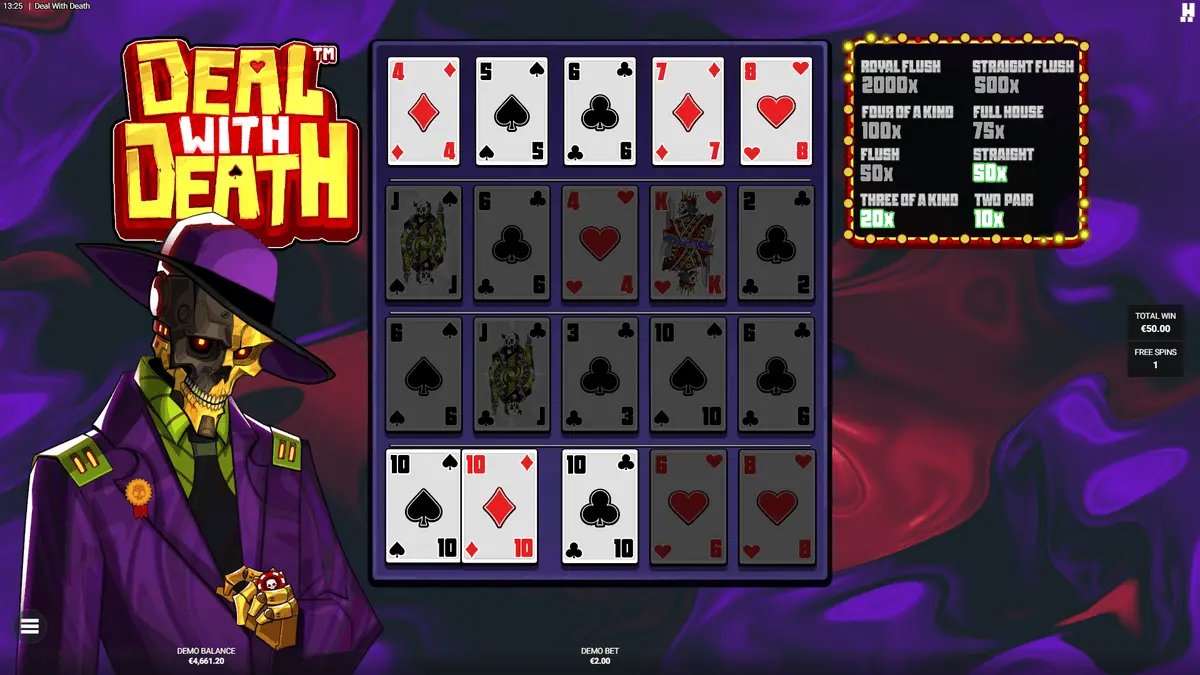 Deal With Death casino Dealbreaker bonus with progressive poker hand values visible