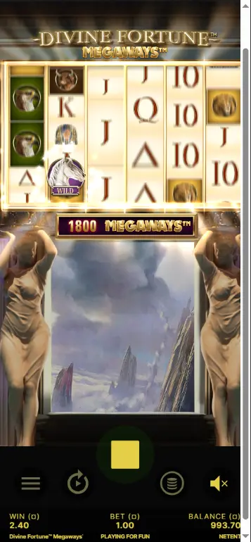 Divine Fortune Megaways free spins active with all three Bronze Silver Gold Bonus Win meters partially filled