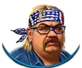 Blue hunter character with glasses