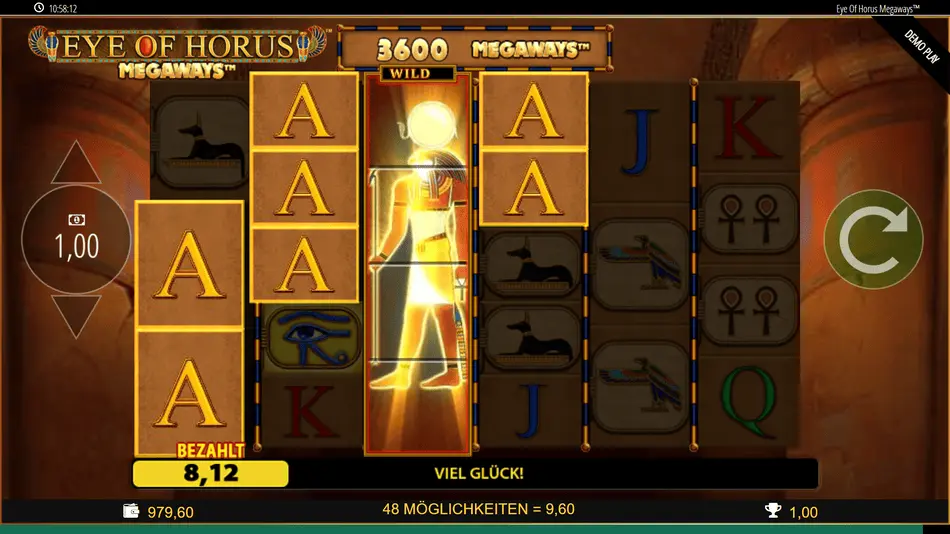 Expanding Wild belegt komplette Walze in Eye of Horus Megaways