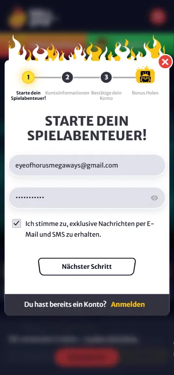 Casino-Konto registrieren und verifizieren für Eye of Horus Megaways