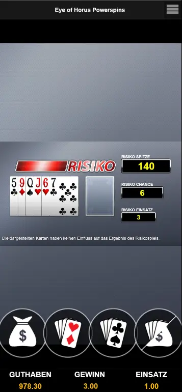 Kartenrisiko-Bildschirm – Auswahl zwischen roter und schwarzer Karte