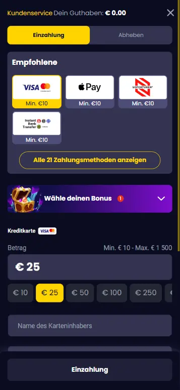 Einzahlung in Euro im Online-Casino vornehmen
