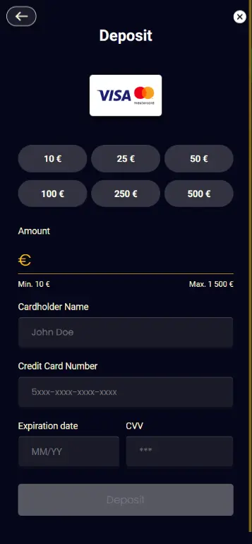 Deposit funds in USD to your casino account