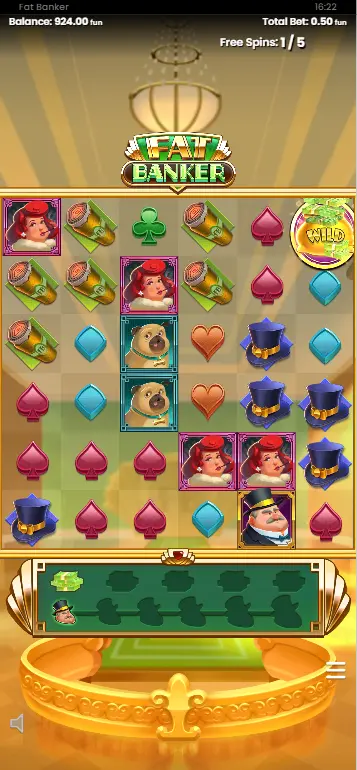 Fat Banker Free Spins – Fat Banker belegt 3x3 Felder, Progress Bar halbvoll