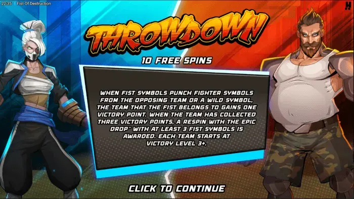 Fist of Destruction online Throwdown Bonus showing Victory Point battle between teams