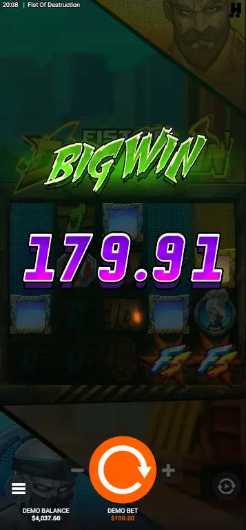 Big win celebration in Fist of Destruction Canada