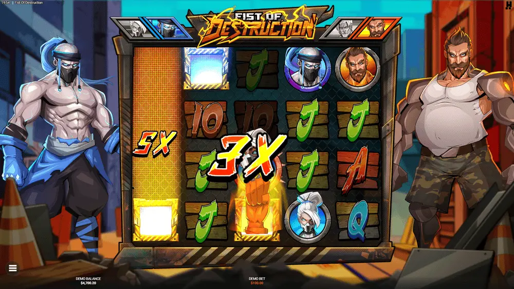 Expanding Fist wild symbol punching through opponents and collecting multipliers
