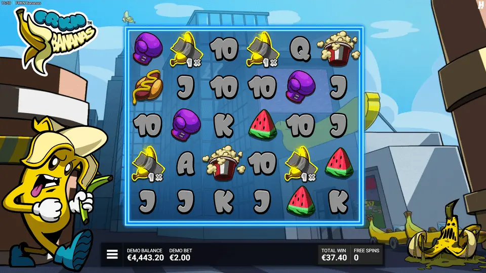 FRKN Bananas Hacksaw Gaming Banana Blitz with sticky bananas and Go Bananas visible