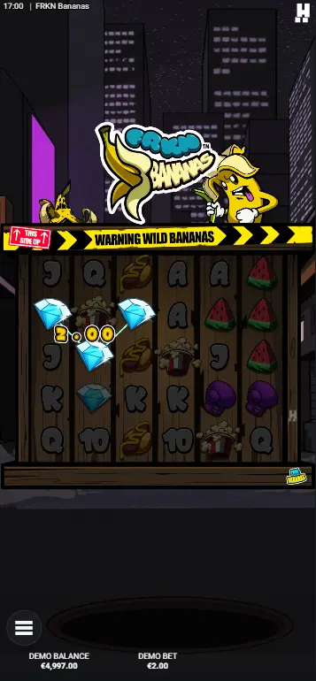 FRKN Bananas slot base game Pillington setting with full grid view