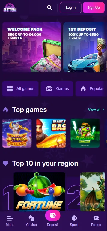 Online casino homepage featuring FRKN Bananas slot