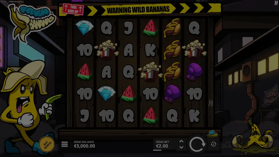 FRKN Bananas slot demo game window showing spreading banana wilds in Pillington
