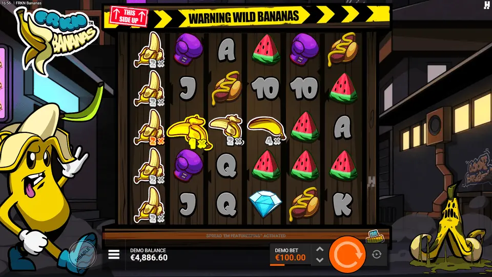 FRKN Bananas slot multiple bananas showing visible multiplier values stacking
