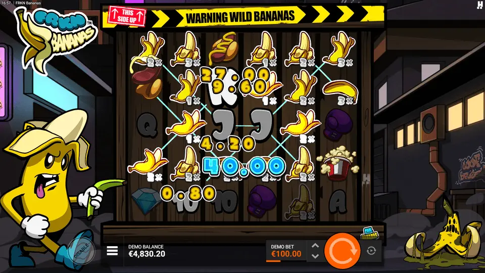 FRKN Bananas Hacksaw spreading banana wild mid-expansion showing directional copy