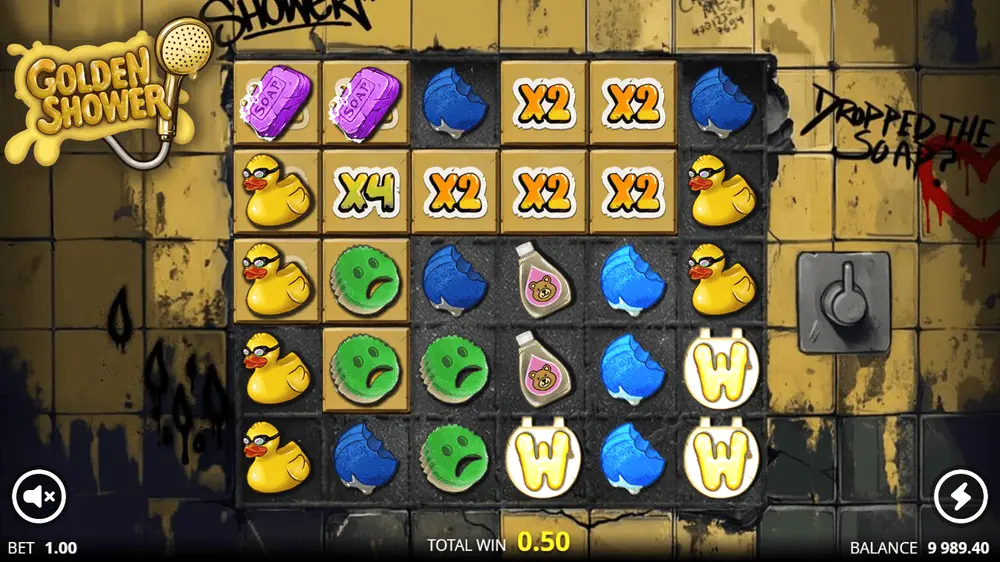 Play Golden Shower Wild Burst destroying adjacent positions adding multipliers