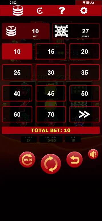 Hot 27 full grid 3x3 nine of a kind result with 2x doubling win displayed