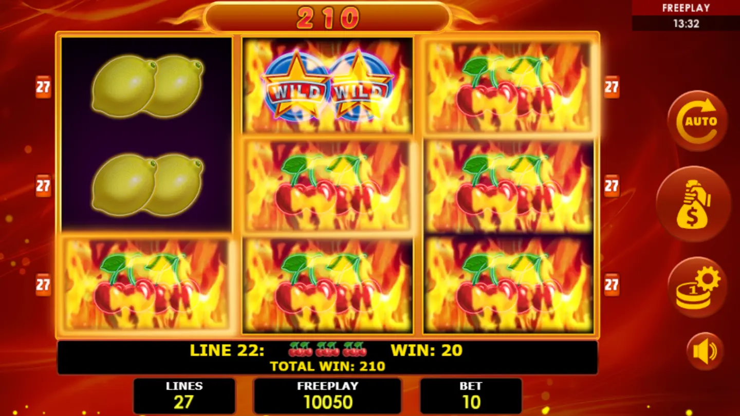 3×3 grid completely filled with seven symbols showing ×2 bonus multiplier in Hot Fruits 27