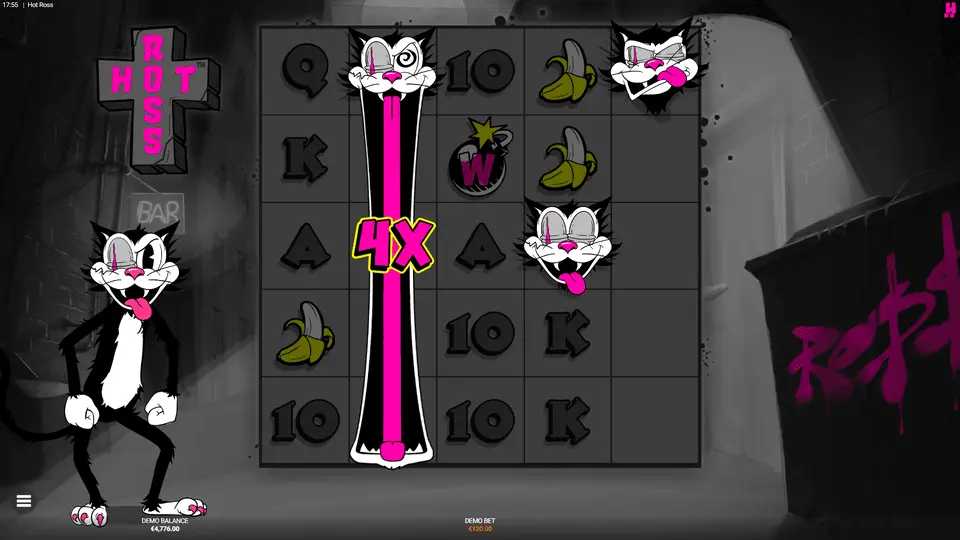 Play Hot Ross expanding wild absorbing multiple wild symbols for additive multiplier